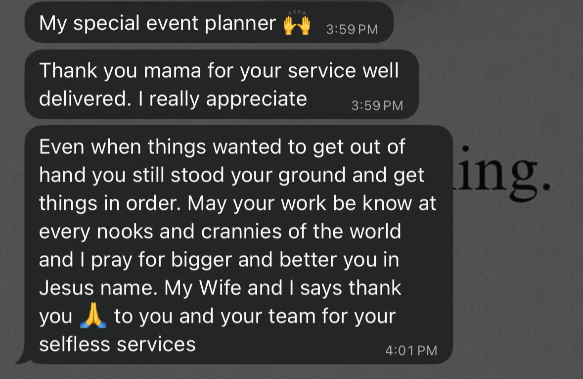 Screenshot of a client review about a beautifully executed event